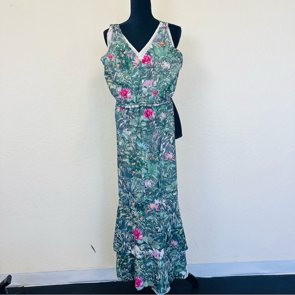 H&M Conscious Collection green floral maxi dress 4 - Picture 1 of 5